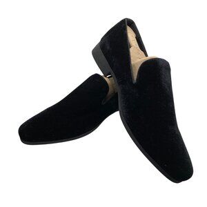 Black Velvet Slip-On Loafers For Men With Rubber Sole